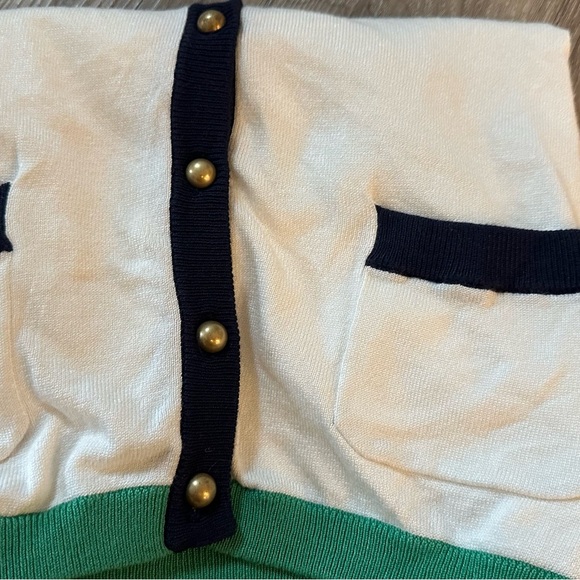 Women’s The Webster Miami Button-Up Cardigan Sweater XS Cream w/ Green Trim - Picture 7 of 9